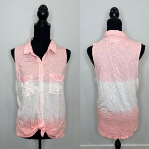 Hollister Pink and White Ombre Sleeveless Button Up (L)